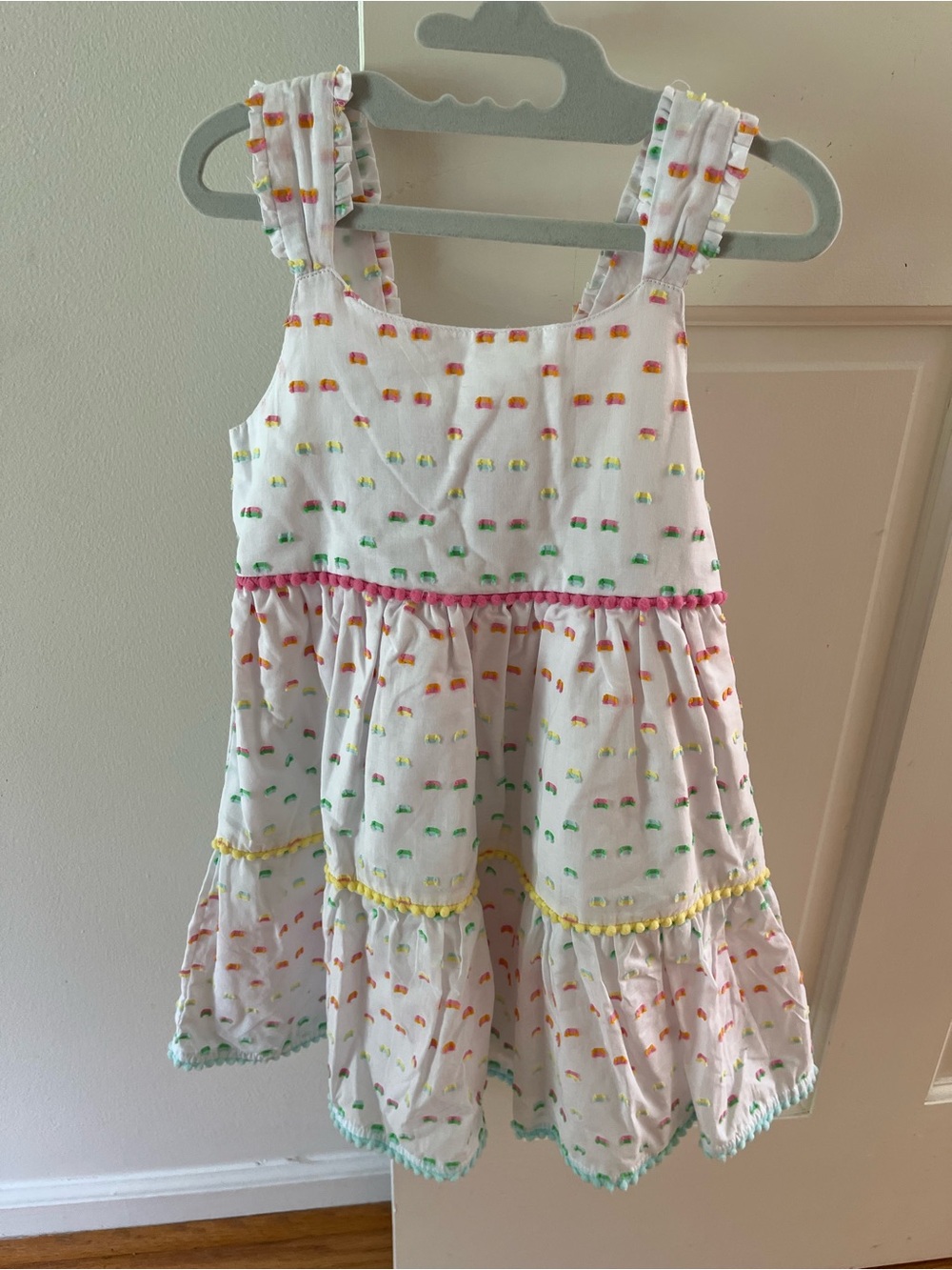 Juicy Couture White Tiered Dress with Multicolor Dot Accents